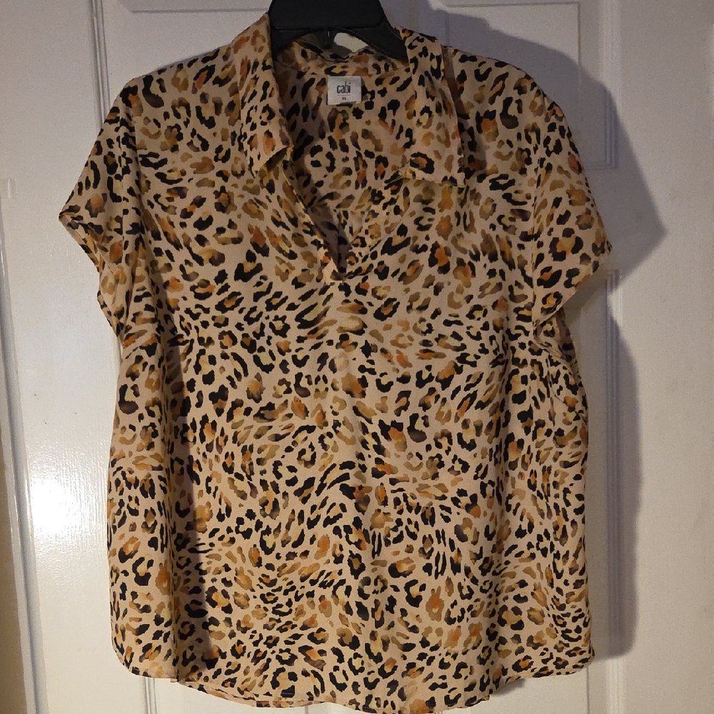 CAbi Leopard Print Blouse - Tan and Black